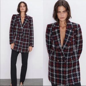 Zara Plaid Double Breasted Oversized Blazer
